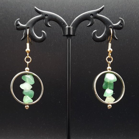 Green Agate Chakra Healing Gemstone Drop Circle Earrings Handmade Jewelry - Picture 3 of 7